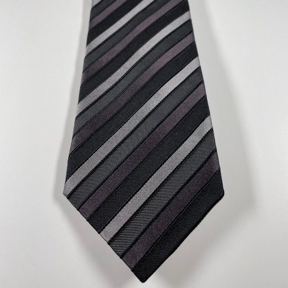 Silk Prada Tie W/Multi-Tone Greyscale Diagonal Stripes - Picture 1 of 5